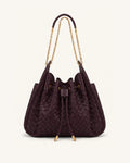 Rowan Weaving Ruched Drawstring Chain Bucket Bag - Dark Cherry
