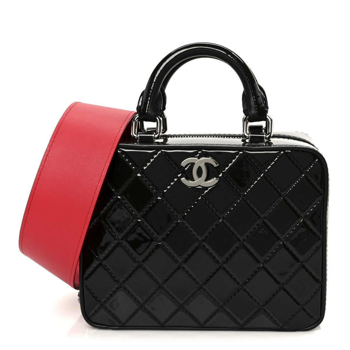 PATENT QUILTED TRAVEL KIT VANITY CASE BLACK